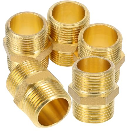 VILLCASE 5pezzi Raccordo in Ottone per Tubi di Connettore Dritto per Tubazioni Acqua Adattatore per Rame Raccordo Filettato Connettore per Flessibili Componente per Idraulico