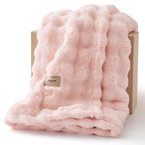 BEDSURE Gosig Filt Bubbelfilt - Kristallrosa, 220 x 240 cm | Sofffilt, tjock fleecefilt, överkast för rumsdekoration, molnmjuk och ventilerande ullfilt, gåva för kvinnor