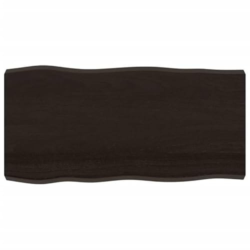 Eleganz Piano in rovere massiccio, 100 x 50 x (2-6) cm, con superficie scura, bordo naturale per tavoli da pranzo rustici e mobili da cucina, in legno massiccio durevole