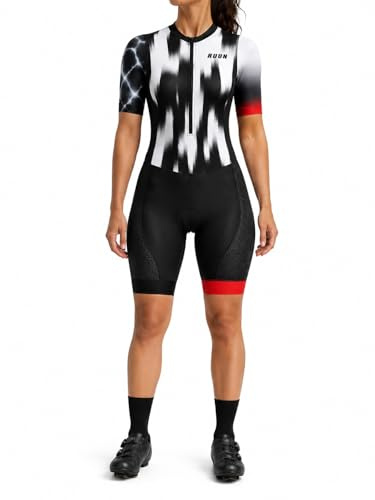 RUUN Women's Aero Cycling Skinsuit One Piece Bike Racing Suit with Padded Shorts Breathable Quick Dry Triathlon Road Bodysuit (S)