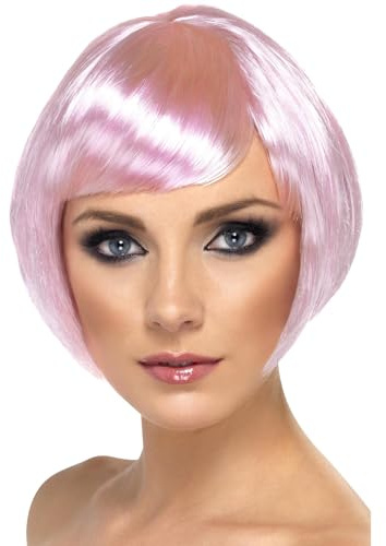 Smiffys Babe Wig, Pink Short Bob with Fringe, Ladies Glamour Wigs Fancy Dress, Adult Dress Up Wigs