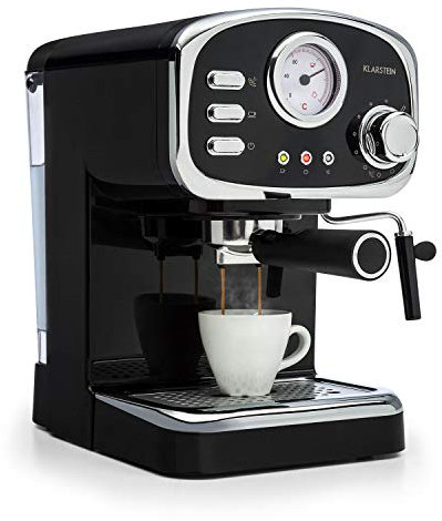 KLARSTEIN Espressionata Gusto - Cafetera espresso, Cafetera automática, Potencia 1100 W, 15 bares, 1,25 litros, Boquilla vapor, Termómetro, Bandeja de goteo extraíble, Negro