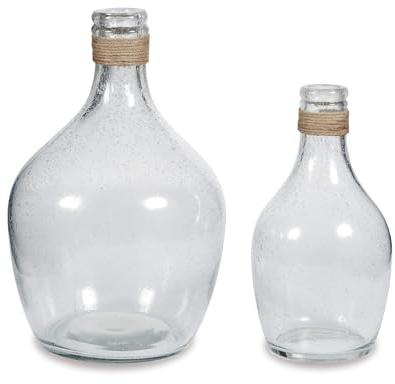 Signature Design by Ashley Marcin Modern Glass 2 Peiece Bottle Neck Vase Set, Clear