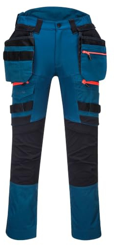 Portwest DX440 Lightweight Detachable Holster Pre-Bent Knees Reflective | Stretch Fabric, 16 Generously Sized Pockets, High Visibility, 4-Way Stretch, Cargo Storage