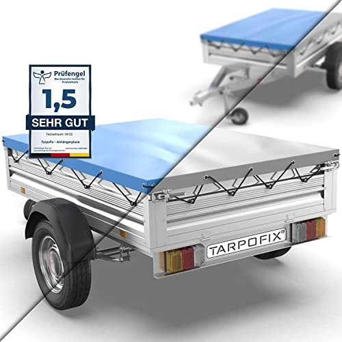Tarpofix® Anhänger Plane 207x114 cm inkl. Planenseil | Anhängerplane Flachplane aus PVC PLANENMATERIAL | Verstärkte Stema Anhänger Plane für 750kg PKW Hänger | Abdeckplane Anhänger Abdeckung | Grau