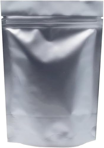 Waccomt Stående mylarpåsar i ren silveraluminiumfolie, livsmedelsförvaring, blixtlåspåse, värmeförsegling, luktfri förpackningspåse, 50 stycken, 10 x 15 cm (3,9 x 5,9 tum)