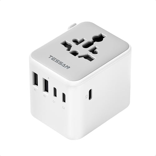 TESSAN Universal Travel Adapter 28W, International Power Adapter with 3 USB C 2 USB A Charging Ports, Worldwide Plug Adaptor for US to European UK Italy Ireland New Zealand (Type C G A I)