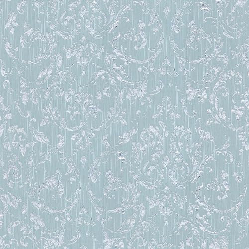 Barock tapet Profhome 306605-GU textiltapet strukturerad med ornament glänsande blå grön 5,33 m2