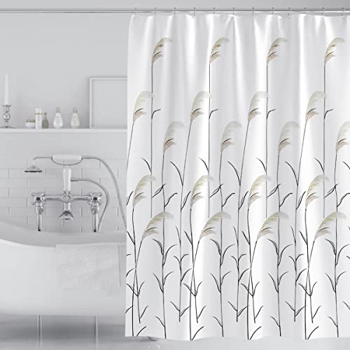 Tennove Shower Curtain 180 x 200cm Plants Reed Thick Polyester Fabric Mildew Resistant Shower Curtain Liner for Bathroom Decor Waterproof Bath Curtain with Hooks,Machine Washable Heavy Weighted