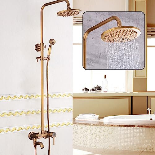 JINPRDAMZ Vintage duschamatur-set regndusch, mässing duschtillbehör, regn duschanläggning, antik duschblandare duschset, duschsystem med runt regn duschhuvud., FB-HJWJL-356-1, BRONS
