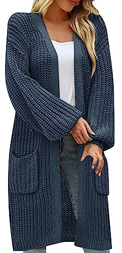 Femme Hiver Cardigan Long Tricot Veste Ouvert Épais Manches Longues Pull Gilet Chaud Capuche Manteau Sweater Chandail Outwear Pullover Confortable Manteau De Couleur Unie