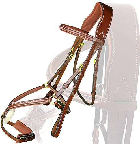 Exion Designer Soft Lined Figure 8 Horse English Bridle | Anatomical Broad Headpiece with Adjustable Noseband and Jaw Pad | Rubber Rein And Brass Buckles | Horses Jumping Bridle