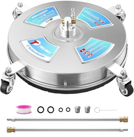 Tool Daily 17 Surface Cleaner for Pressure Washer, Stainless Steel Driveway Power Washer Attachment with 4 Wheels, 2 Extension Wands, 4000 PSI