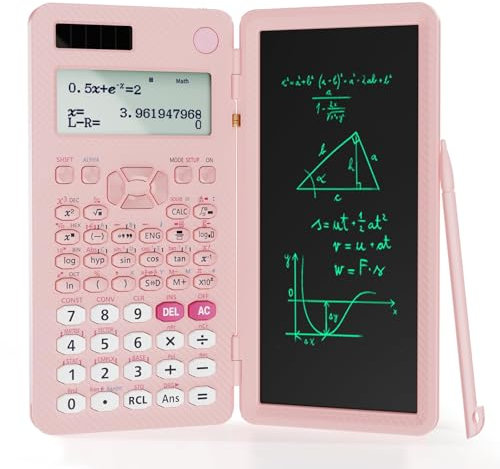 Upgraded 991ES MAX Rechargeable Scientific Calculator, ROATEE Multiview 4-Line Display with Erasable LCD Writing Tablet, Solar Battery Power with Notepad for School…