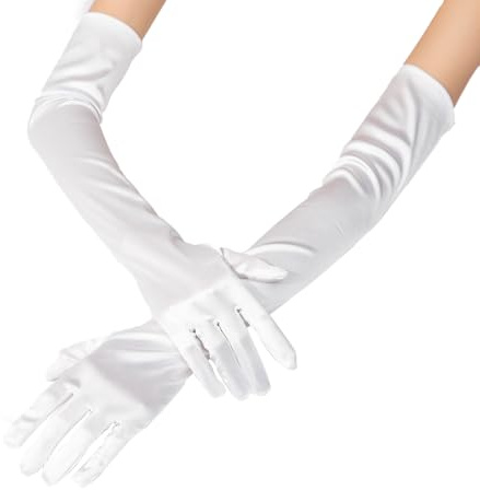 HLMYER White Satin Long Gloves - Stretchy Opera Style for Women's Evening, Bridal, Party, Wedding, Prom, 1920s Dance