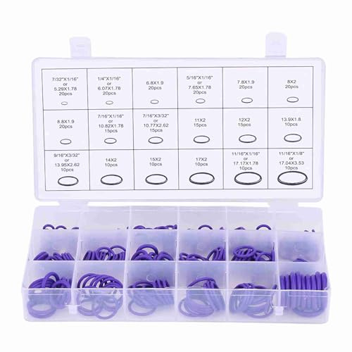 WAONIQ 270-teiliges Kompressor O Ring Set, 18 Größen, für Auto Klimaanlage, Kompressor, O Ring Dichtung, Gummi Unterlegscheiben Dichtungen (Lila)