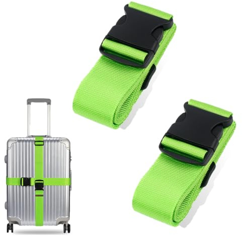 Luggage Suitcase Straps Set Adjustable Travel Packing Straps with Buckles Luggage Belts for Travel Bag Suitcase ((Green,2))
