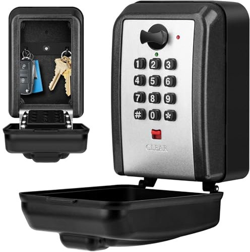 BTNEEU Key Safe Wall Mounted Police Approved Key Lock Box Outdoor Security Extra Large Key Box with Code 12-Digit Combination Key Storage Box with Weatherproof Cover for Home Garage Office School