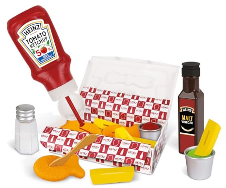 Casdon Heinz Fish & Chips Takeaway Set | Classic Fish & Chips Play Set For Children Aged 3+ | Ideal For Imaginative Play | Squeezy Ketchup Bottle, Vinegar Bottle, And Flip & Dip Pots Included!