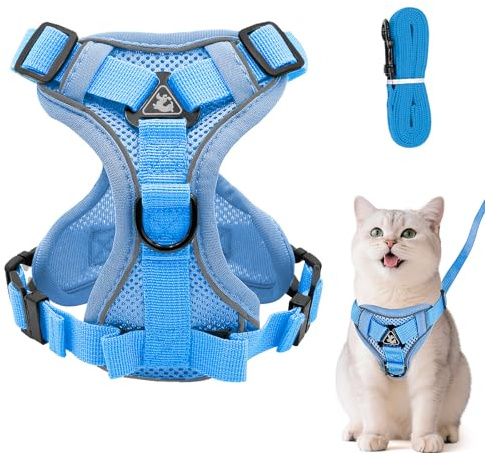 Harnais réglable anti-éclatement pour chat - Harnais souple - Taille XS - Bleu clair