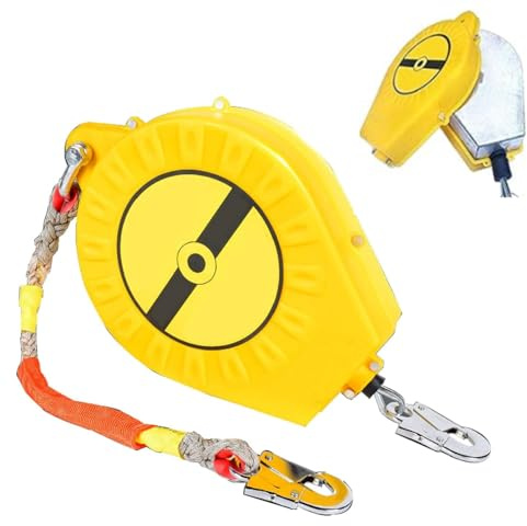Aocay Harnais de Securite Anti Chute Toiture, 150 kg Dispositif Antichute a Rappel Automatique, Vert/Jaune Protection Antichute Rétractable Travaux sur Toit et Aériens(Jaune,10 Mètres)