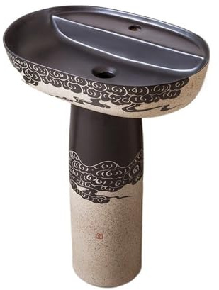 Piédestal peu encombrant Lavabo sur pied en céramique for salle de bain, lavabo avec robinet et kit vidange