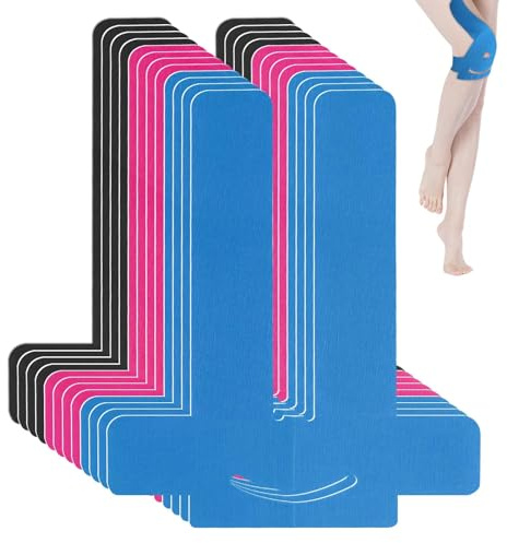 Dromzen 12 pezzi Tape Sportivo, Kinesio Taping, Nastro Kinesiologico Ginocchio Pretagliato, Kinesiotape, Precut Ginocchia Cerotto, per Il Gambe Articolazioni Supporto Muscolare, Nero, Blu e Rosa