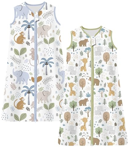 Chilsuessy Gigoteuse Bébé Pyjama d'été sans Manches 100% Coton Tog 1 Sac de couchage enfant d'été, 1 Tog/Affe + Giraffe, 100% Coton
