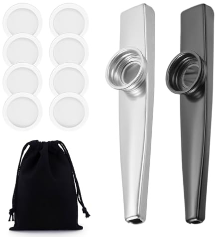 CZNBZIU Kazoo, 2 Kazoos Incluye 8 Membranas y Bolsa de Almacenamiento, Color Negro y Plateado, Aluminio, Fácil de Tocar para Principiantes, Música, Entretenimiento, Interacción Familiar