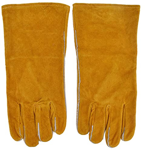 HWyndiluvian RT - Guantes de soldadura D1526, guantes de trabajo de cuero de vaca de dedo completo, guantes protectores de palma sin costuras para fundición, soldadura, corte y pulido, mitón de