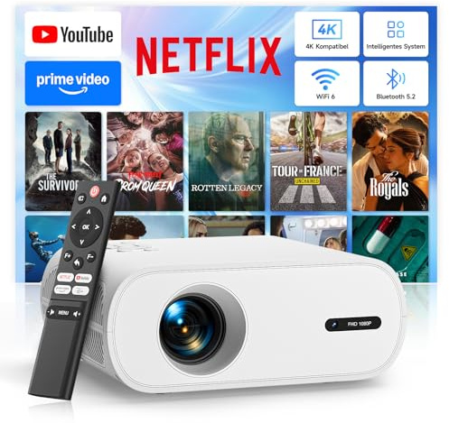 Mini proyector 4K [compatible con Netflix y aplicaciones oficiales] 20000 lúmenes de corta distancia proyector con enfoque eléctrico/corrección trapezoidal, Android 13, 1080P FHD WiFi6 Bluetooth Smart