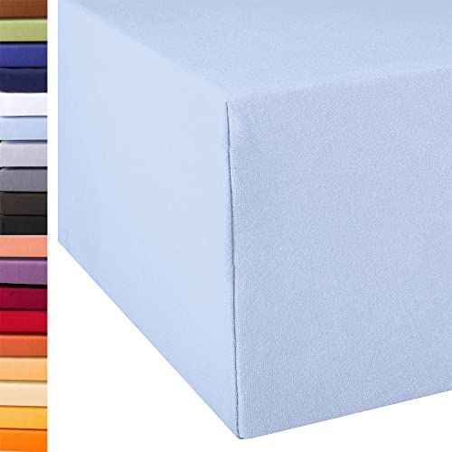 aqua-textil Exclusiv Spannbettlaken 180x200-200x220 cm Aqua blau Jersey Baumwolle 230g/qm Spannbetttuch Elastan Laken