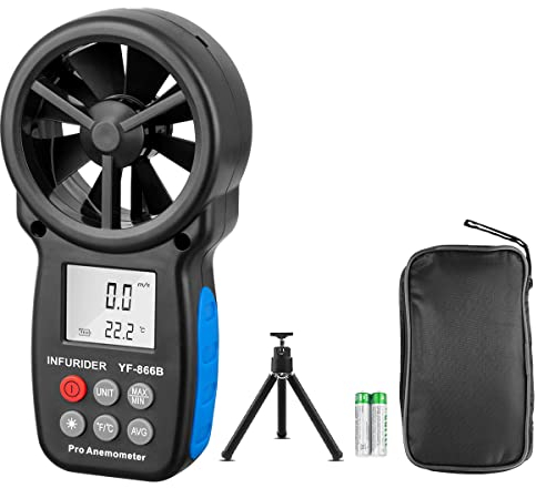 INFURIDER Digital Anemometer YF-866B,Windmesser Windmessgerät LCD Wind Speed Meter Gauge Air Flow Meter mit Windtemperaturmessungen für Windsurfen Segeln Angeln Drohnenflug