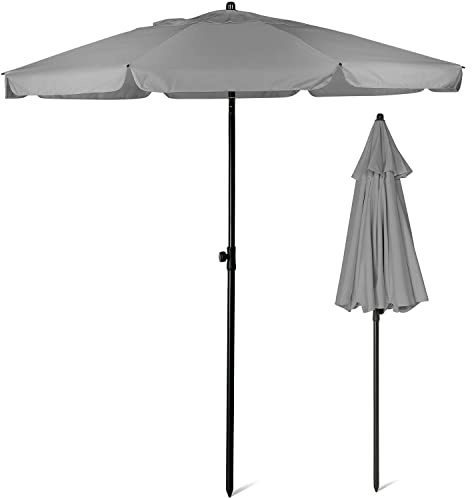 SUNMER 2M Grey Beach Umbrella, Beach Parasol, Water Repellent, UV Light Protection, Easy to Open and Close, Garden Outdoor Parasol With Tilt Mechanism