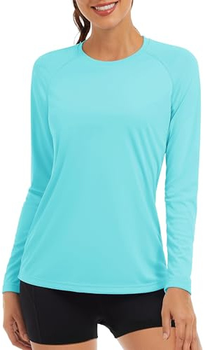 TACVASEN Damen Schwimmshirt Langarm UV Sonnenschutz UPF 50+ Schnelltrocknend Surfshirt Badeshirt Rashguard Outdoor Sommer (M, Seeblau)