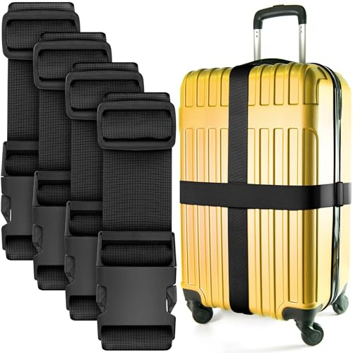 Luggage Straps for Suitcases - TSA Approved - Black, 4 PK - Premium Nylon Belts for Suitcase, Briefcase & Travel Bag - Adjustable Strap Length 46 - 78
