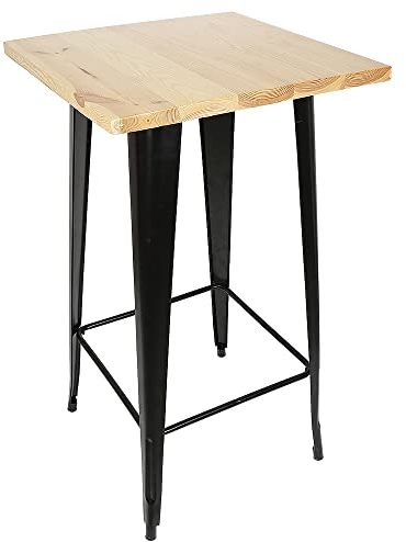 Supfine Quadratischer Bartisch, Stehtisch im Industriedesign, Arbeitsplatte aus Kiefernholz, Tischbeine aus schwarzem Metall, Bistrotisch für 2-4 Personen, Höhe: 110 cm (Eiche)