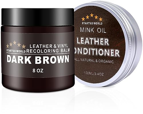 STARTSO WORLD leder Reparatur Set Dunkelbraun mit Lederfett, 200ml Flüssigleder, Lederfarbe, Leder-Schramm-Entferner, Leder- & Vinyl-Reparaturset für Möbel, Couchen, Sofas, Autositze, Schuhe