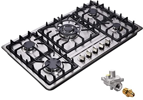 DM5808 34 Inch Stainless Steel Built-in 5 Burner Gas Cooktop - LPG/NG Convertible Dual Fuel Gas Hob