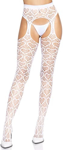 Leg Avenue womens Heart Net Suspender Pantyhose Stockings White One Size
