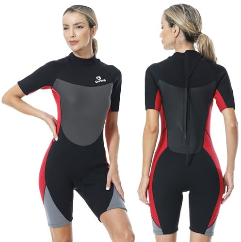 Owntop Neoprenanzug Damen kurz, 3mm Neopren Tauchanzüge für Tauchen, Surfen, Schnorcheln, Kajakfahren (Frauen Rot, XXL)