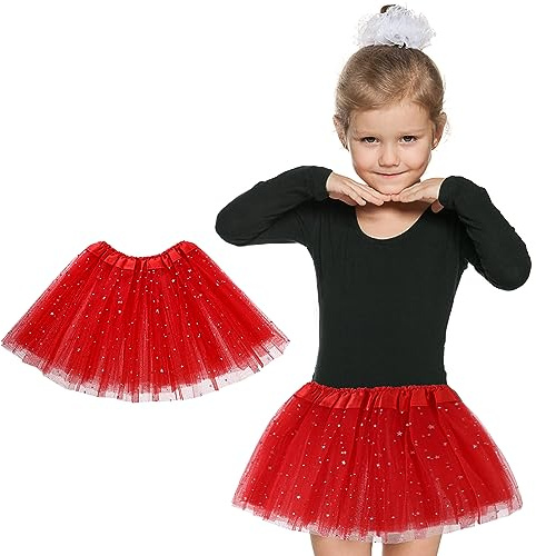Yolev Falda de Tul Tutú para Niñas de los Años 80 Falda Tutú Retro para Niños Disfraz de Fiesta Navideña de Halloween (Rojo)