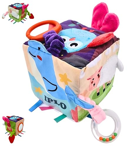 IPLO® Cubo attività Sensoriale per Neonati +0 Mesi, Giocattolo Educativo Montessori XL, Sviluppo Motorio e Cognitivo, Regalo per Bambini 0-3 Anni, Giocattolo Interattivo con Suoni, Colori e Texture