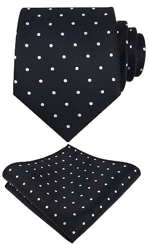 Alizeal Cravate à pois et mouchoir pour homme - Cravate classique formelle avec poche carrée, 155-Noir+Blanc, taille unique