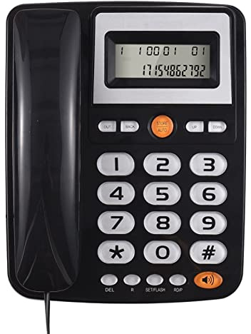 Sunydog Teléfono con Cable de botón Grande para Personas Mayores,Teléfono Fijo con Cable de Escritorio,Teléfono con Pantalla LCD Funciones de Flash/rellamada/Manos Libres Puertos duales,Negro