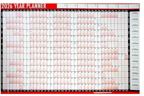 2026 Year Wall Planner A1-88cm X 58cm Laminated Unmounted 2026 Wall Calendar Stickers And Dry Wipe Pen Annual Organiser Chart Ideal Full Year Planner for Home, Business, Office, School