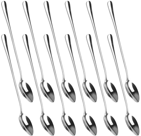 12 pezzi Cucchiaini Lunghi,21 cm Cucchiaini Lunghi Acciaio Inox,Cucchiaio Cocktail,Cucchiaino Lungo,Cucchiai Latte Manico Lungo in Acciaio Inox per Cioccolata Calda Espresso,Tè Freddo Tè Shake