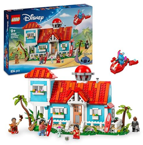 LEGO | Disney Lilo and Stitch Beach House Building Toy Set with 6 Rooms, Rooftop Observatory, a Spaceship and 5 Minifigures - Birthday Gift for 9+ Year Old Girls, Boys & Fans - 43268