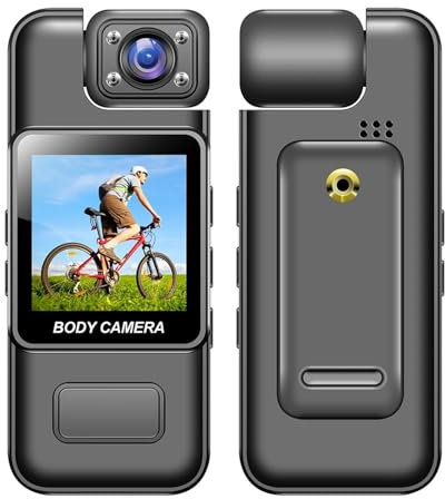 Andoer 4K Body Camera with Audio and Video Recording Wearable Body Cam Mini Video Camera Camcorder 180° Rotatable Lens Night Vision Motion Detection with Back Clip for Delivery Traveling Outdoor Sport