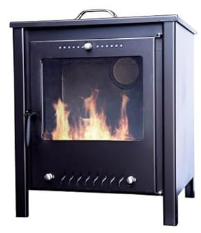 Estufa De Leña Redonda, Potencia 12,8 Kw Para Calentar Una Superficie De mas de 50 M², Estufa Grande Chapa Negra Para Leña, Estufa De Leña, Estufa De Carbon y Leña